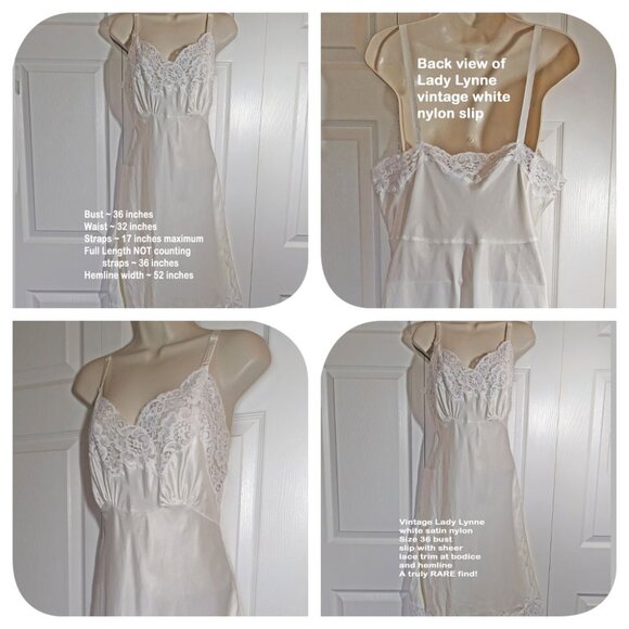 VTG Lady Lynne white slip, Rare 1950's pin-up girl style, 36" bust, Shiny nylon - Picture 4 of 16